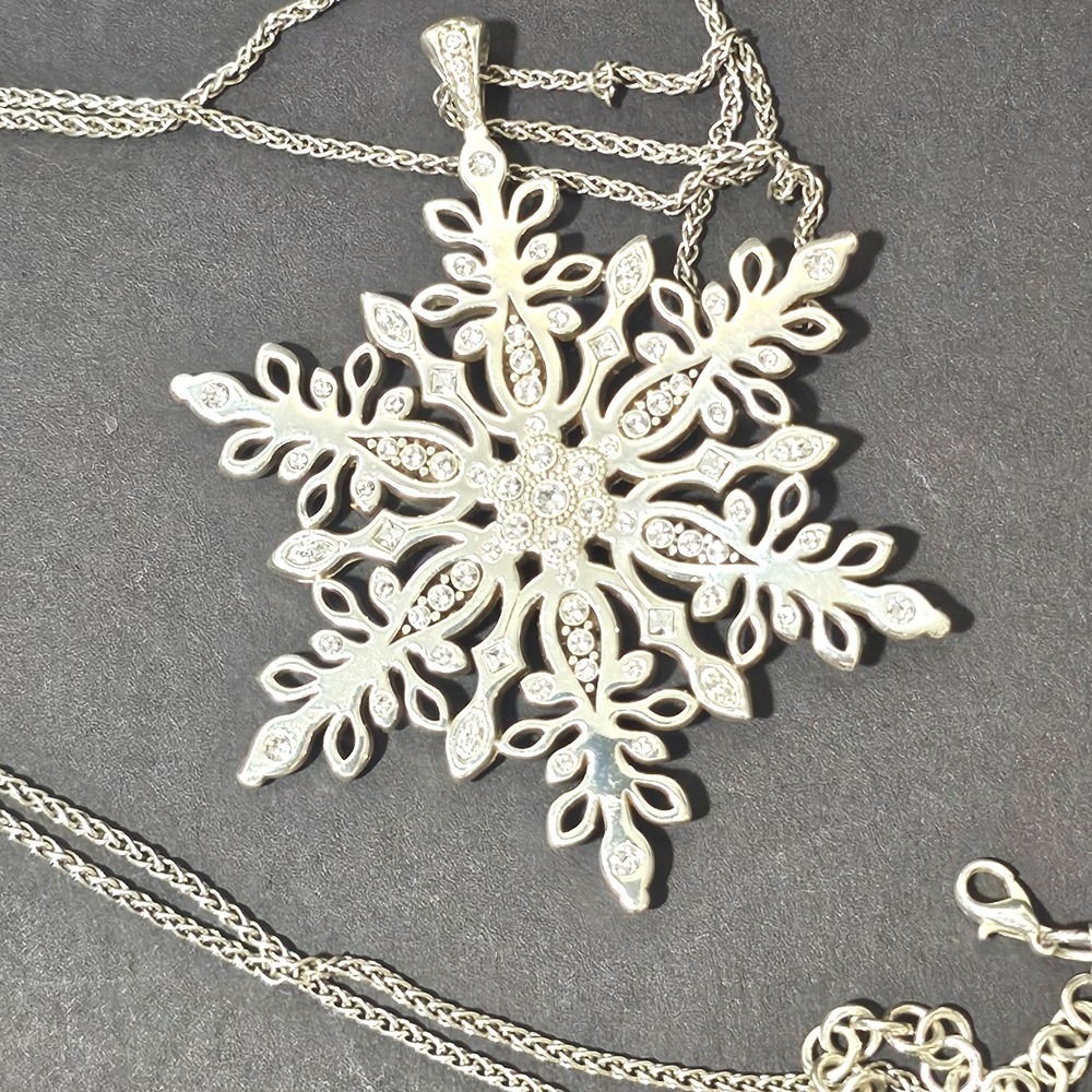 Brighton Silver Tone Crystal Snowflake Pendant Double Strand Necklace Statement